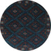 Round Southwestern Light Blue Country Rug, tr2509lblu