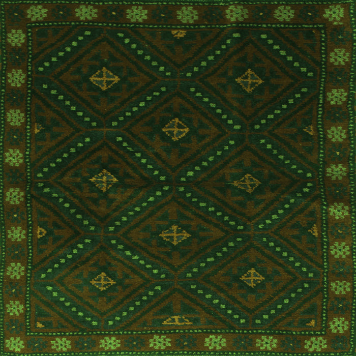 Round Machine Washable Southwestern Green Country Area Rugs, wshtr2509grn