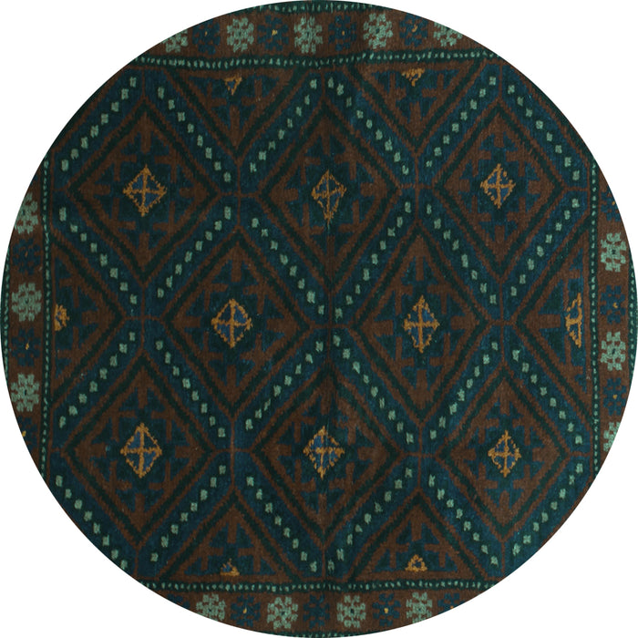 Round Machine Washable Southwestern Turquoise Country Area Rugs, wshtr2509turq