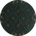 Round Machine Washable Southwestern Turquoise Country Area Rugs, wshtr2509turq