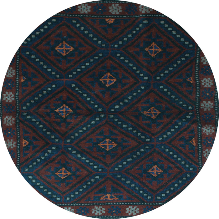 Round Machine Washable Southwestern Light Blue Country Rug, wshtr2509lblu