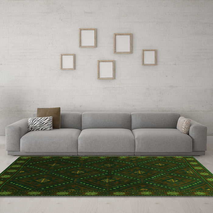 Machine Washable Southwestern Green Country Area Rugs in a Living Room,, wshtr2509grn