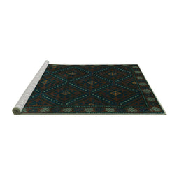 Sideview of Machine Washable Southwestern Turquoise Country Area Rugs, wshtr2509turq