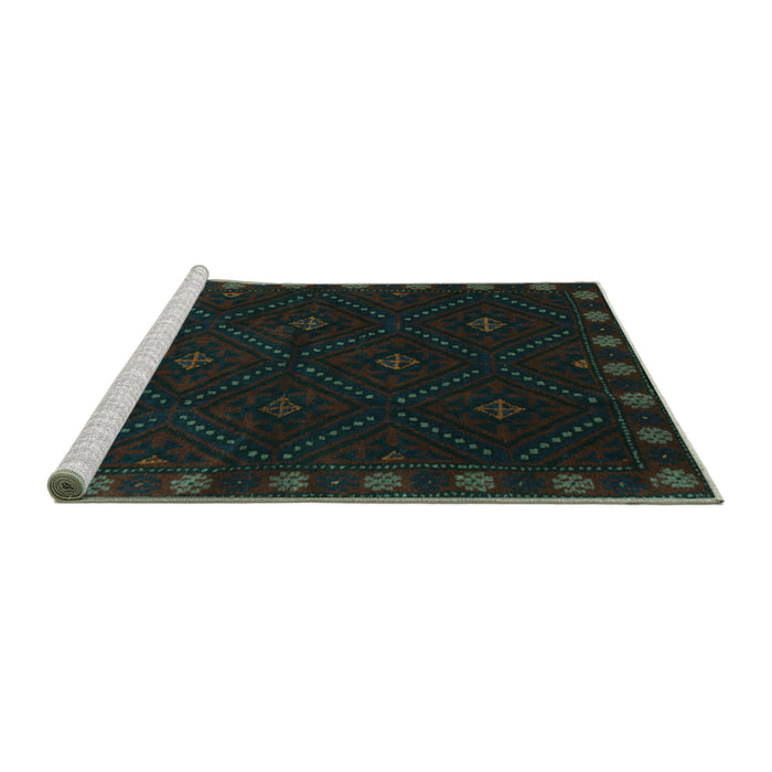 Sideview of Machine Washable Southwestern Turquoise Country Area Rugs, wshtr2509turq