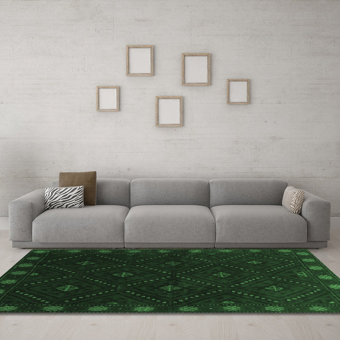 Machine Washable Southwestern Emerald Green Country Area Rugs in a Living Room,, wshtr2509emgrn