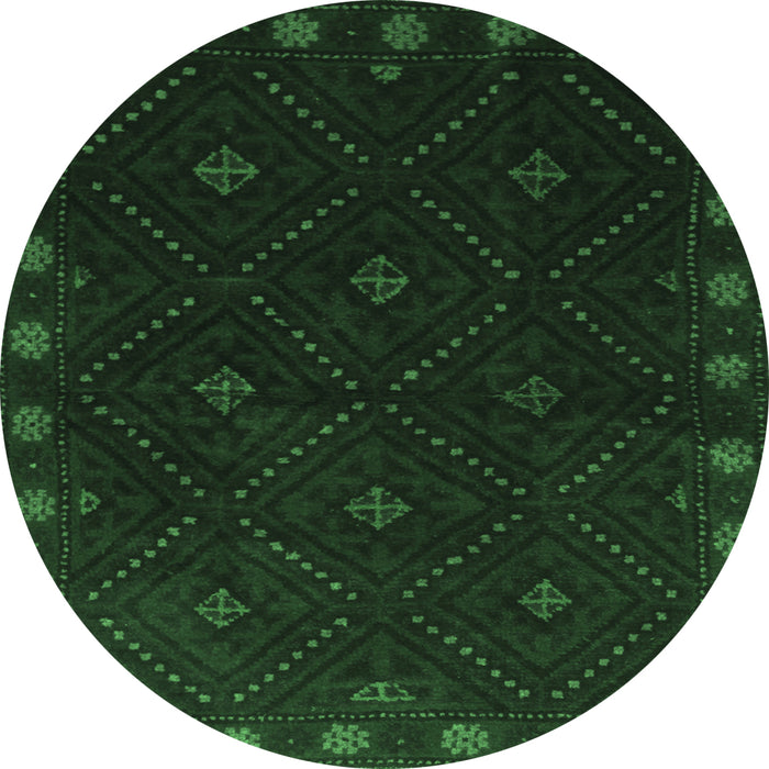 Round Machine Washable Southwestern Emerald Green Country Area Rugs, wshtr2509emgrn