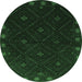 Round Machine Washable Southwestern Emerald Green Country Area Rugs, wshtr2509emgrn