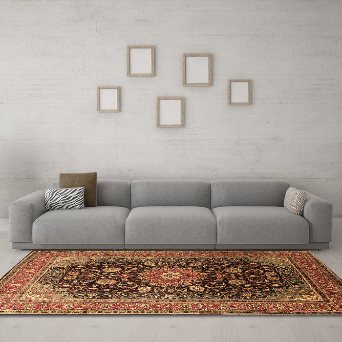 Machine Washable Medallion Brown Traditional Rug in a Living Room,, wshtr250brn