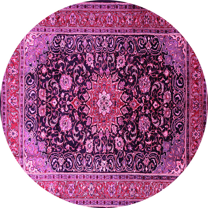 Round Machine Washable Medallion Pink Traditional Rug, wshtr250pnk
