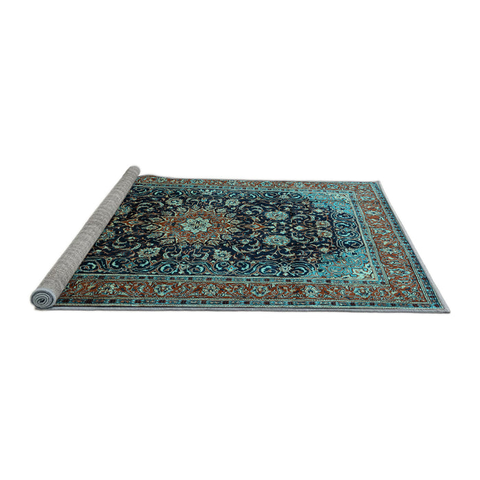 Sideview of Machine Washable Medallion Light Blue Traditional Rug, wshtr250lblu