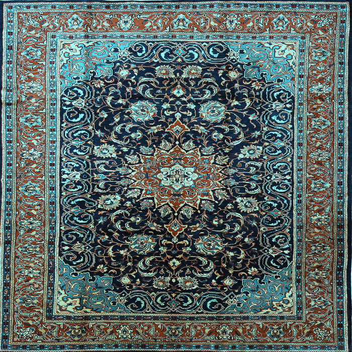 Square Machine Washable Medallion Light Blue Traditional Rug, wshtr250lblu
