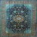 Square Machine Washable Medallion Light Blue Traditional Rug, wshtr250lblu