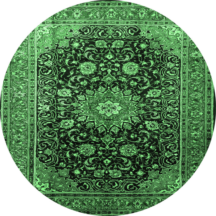Round Medallion Emerald Green Traditional Rug, tr250emgrn