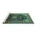 Sideview of Machine Washable Medallion Turquoise Traditional Area Rugs, wshtr250turq