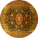 Round Machine Washable Medallion Yellow Traditional Rug, wshtr250yw