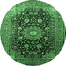 Round Machine Washable Medallion Emerald Green Traditional Area Rugs, wshtr250emgrn