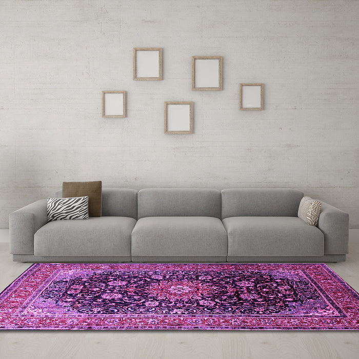 Machine Washable Medallion Purple Traditional Area Rugs in a Living Room, wshtr250pur