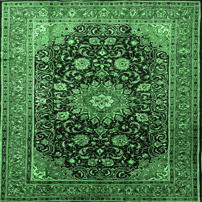 Square Medallion Emerald Green Traditional Rug, tr250emgrn