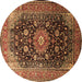 Round Machine Washable Medallion Brown Traditional Rug, wshtr250brn