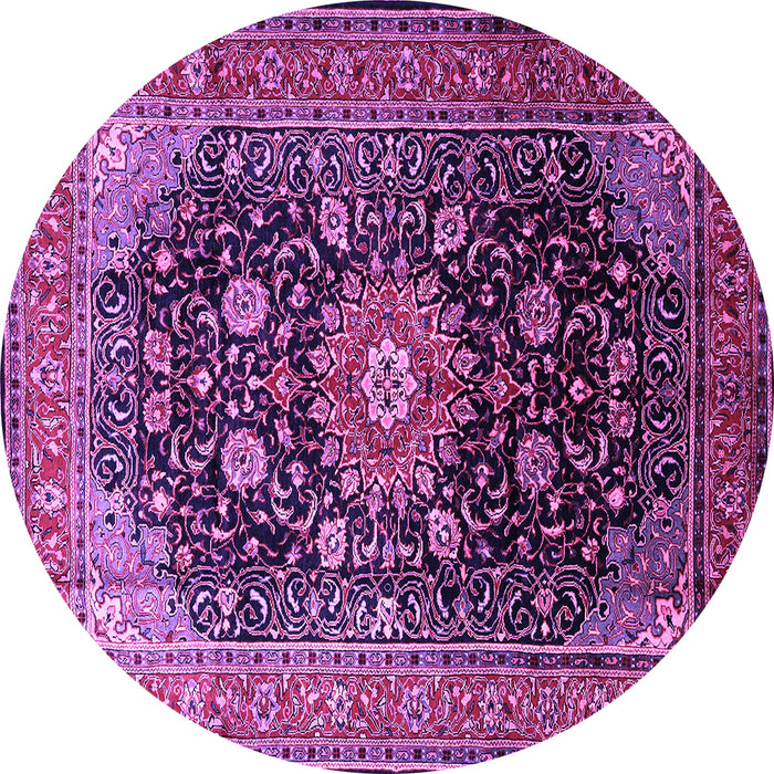Round Machine Washable Medallion Purple Traditional Area Rugs, wshtr250pur