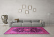 Machine Washable Medallion Pink Traditional Rug in a Living Room, wshtr250pnk