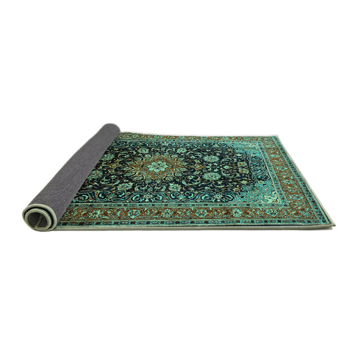 Sideview of Medallion Turquoise Traditional Rug, tr250turq