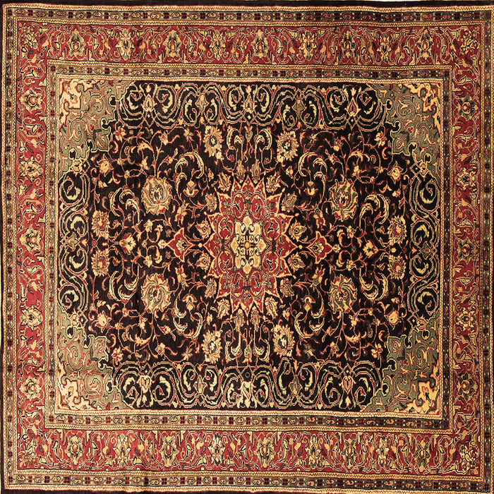 Square Machine Washable Medallion Brown Traditional Rug, wshtr250brn