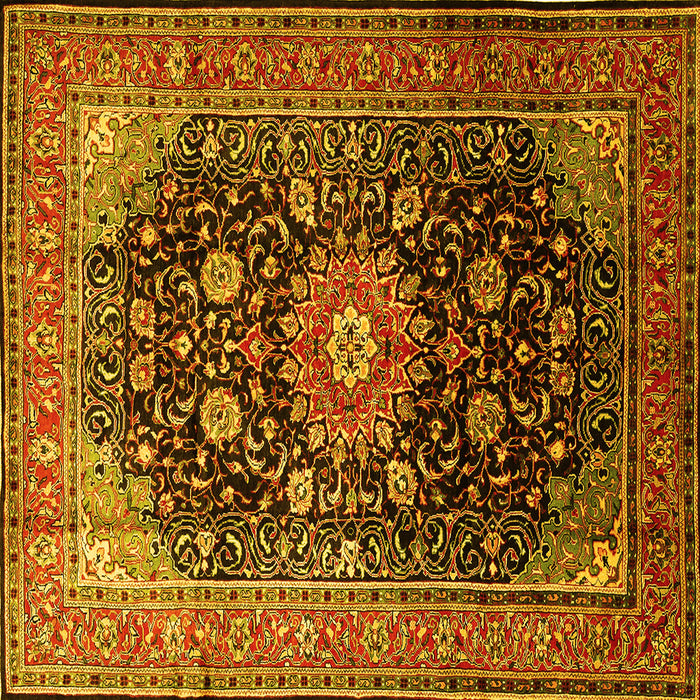 Square Machine Washable Medallion Yellow Traditional Rug, wshtr250yw