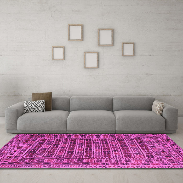 Machine Washable Persian Pink Traditional Rug in a Living Room, wshtr2510pnk