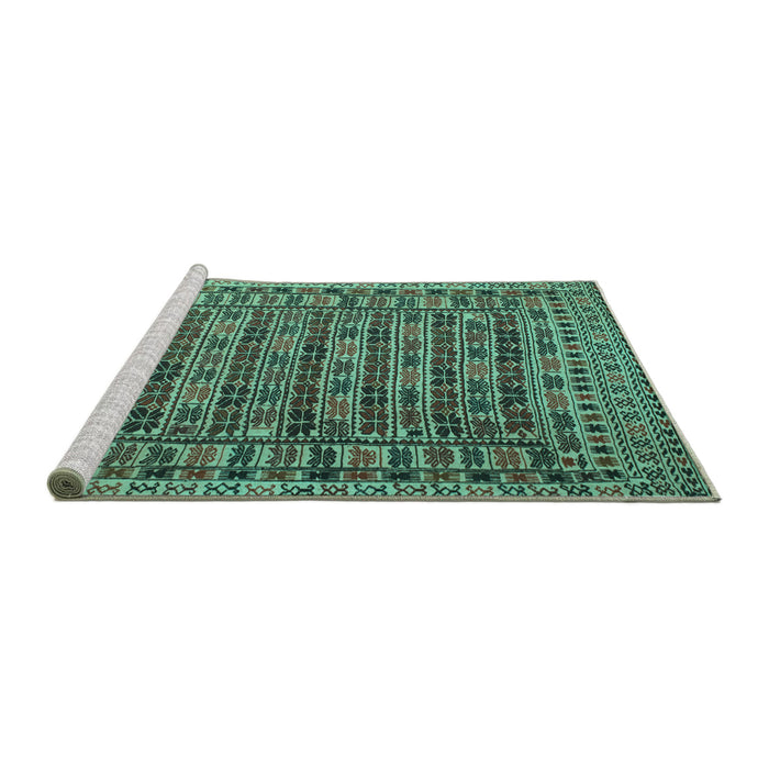 Sideview of Machine Washable Persian Turquoise Traditional Area Rugs, wshtr2510turq