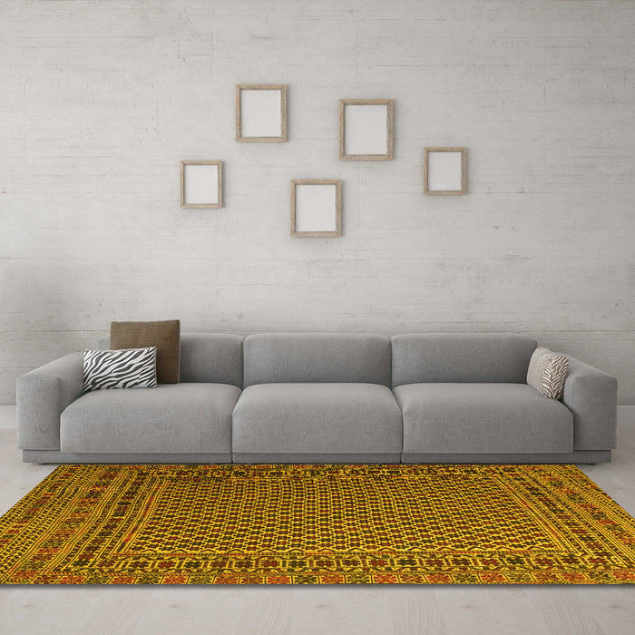 Machine Washable Persian Yellow Traditional Rug in a Living Room, wshtr2511yw