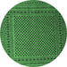 Round Machine Washable Persian Emerald Green Traditional Area Rugs, wshtr2511emgrn