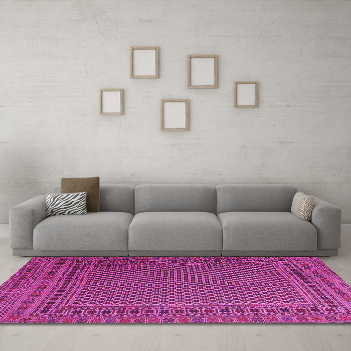 Machine Washable Persian Pink Traditional Rug in a Living Room, wshtr2511pnk