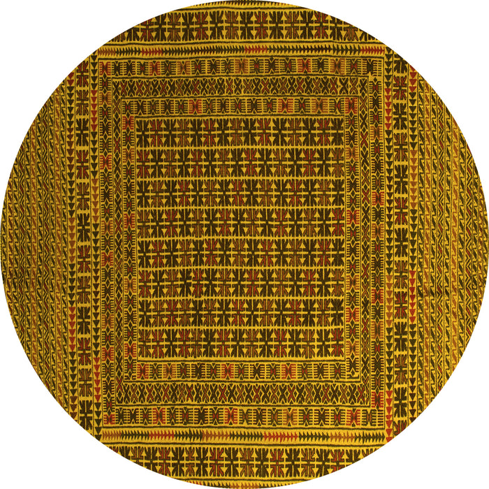 Round Machine Washable Persian Yellow Traditional Rug, wshtr2512yw