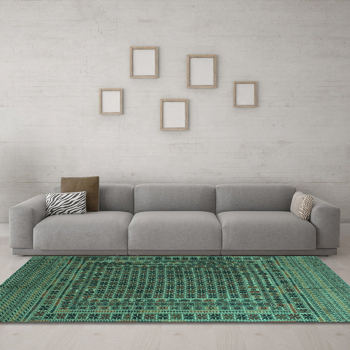 Machine Washable Persian Turquoise Traditional Area Rugs in a Living Room,, wshtr2512turq