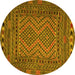 Round Persian Yellow Traditional Rug, tr2513yw