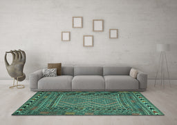 Machine Washable Persian Turquoise Traditional Area Rugs in a Living Room,, wshtr2513turq