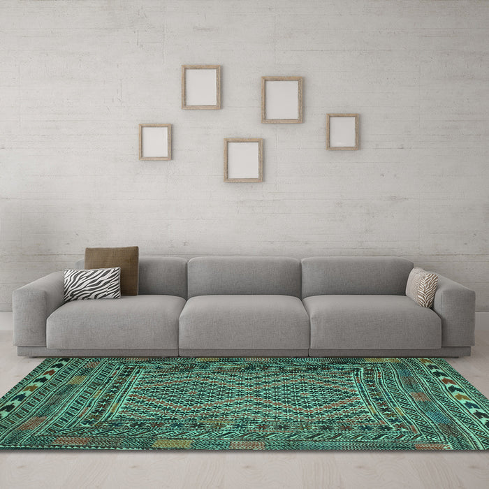 Machine Washable Persian Turquoise Traditional Area Rugs in a Living Room,, wshtr2513turq