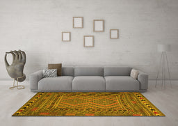 Machine Washable Persian Yellow Traditional Rug in a Living Room, wshtr2513yw