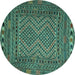 Round Machine Washable Persian Turquoise Traditional Area Rugs, wshtr2513turq