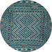 Round Machine Washable Persian Light Blue Traditional Rug, wshtr2513lblu