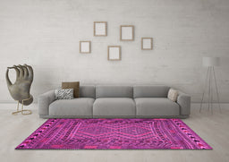 Machine Washable Persian Pink Traditional Rug in a Living Room, wshtr2513pnk