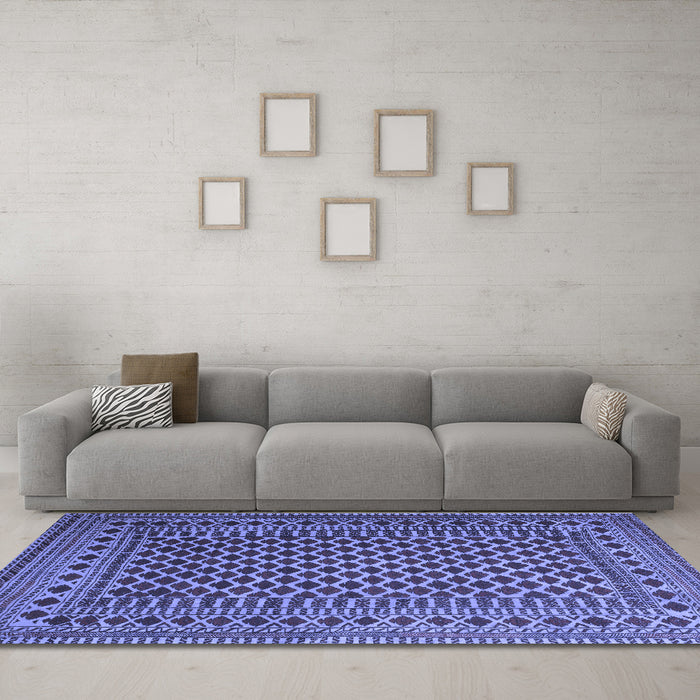 Machine Washable Southwestern Blue Country Rug in a Living Room, wshtr2514blu