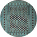 Round Machine Washable Southwestern Light Blue Country Rug, wshtr2514lblu