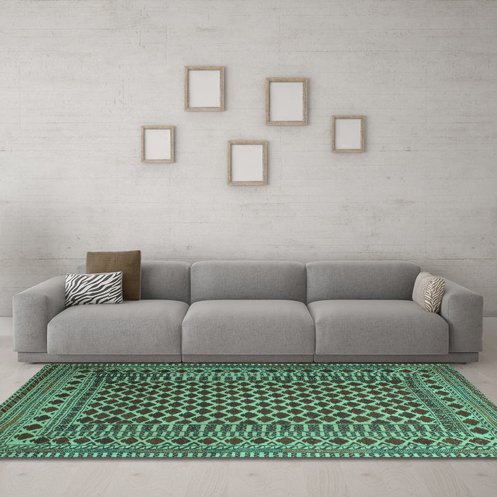 Machine Washable Southwestern Turquoise Country Area Rugs in a Living Room,, wshtr2514turq