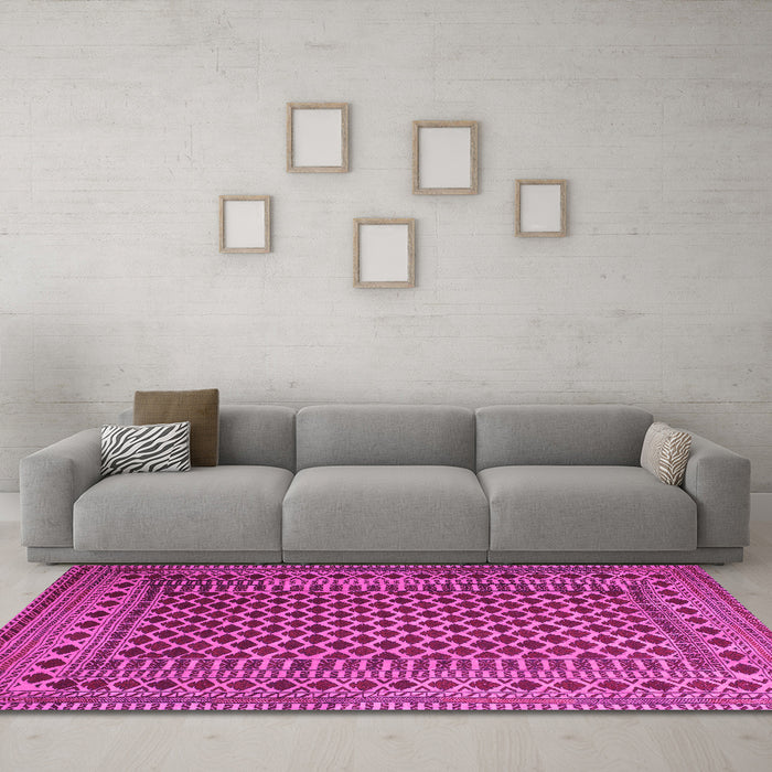 Machine Washable Southwestern Pink Country Rug in a Living Room, wshtr2514pnk