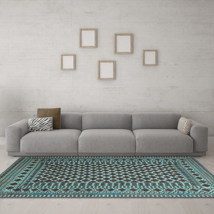 Machine Washable Southwestern Light Blue Country Rug in a Living Room, wshtr2514lblu