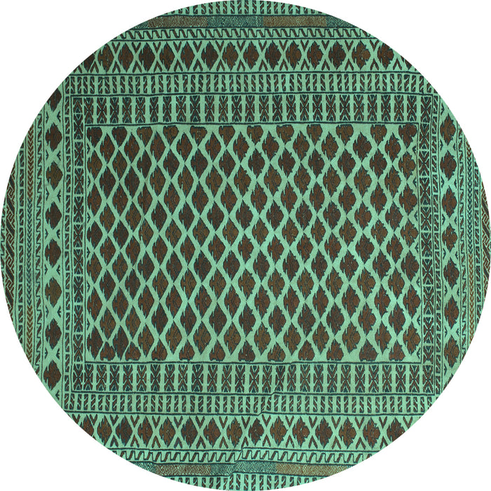 Round Southwestern Turquoise Country Rug, tr2514turq