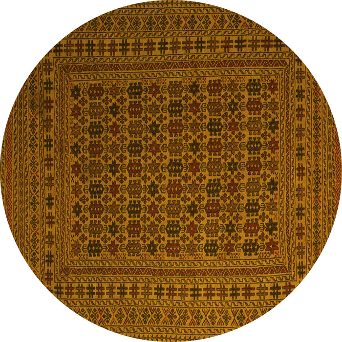 Round Southwestern Yellow Country Rug, tr2515yw