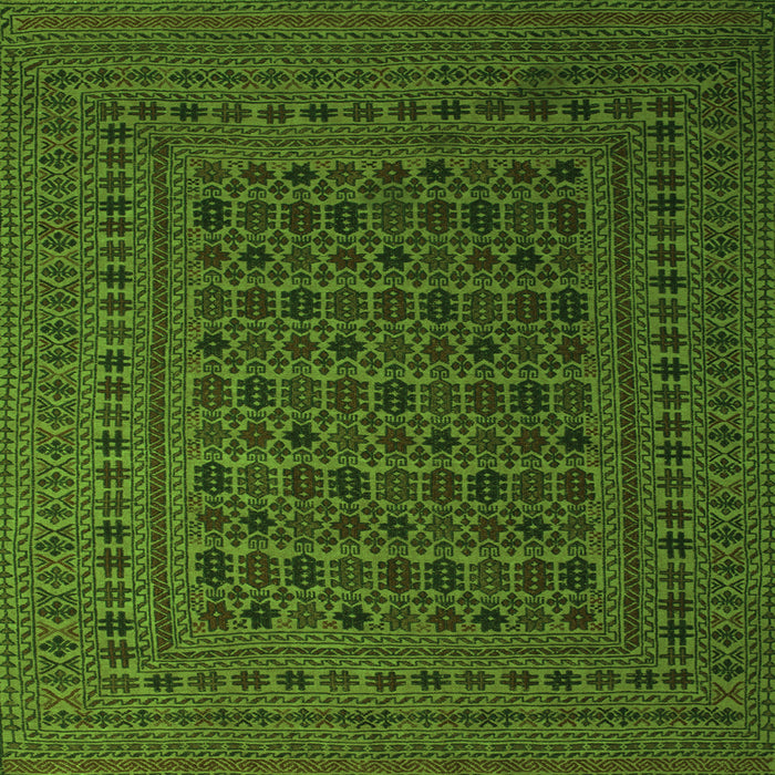 Round Machine Washable Southwestern Green Country Area Rugs, wshtr2515grn